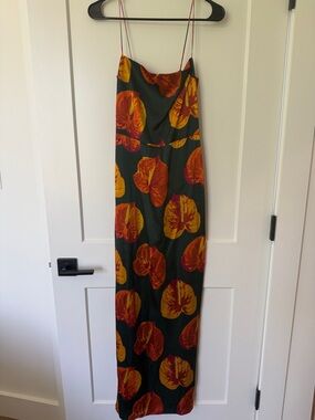 Reformation Colorful Maxi Slip Skirt with Red, Orange and Yellow Floral Print